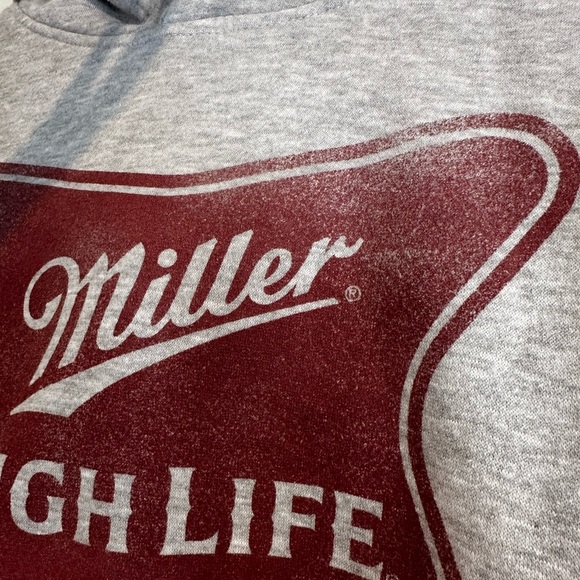 NWOT Miller High Life Graphic logo Grey Hoodie. Small Drawstring Kangaroo Pocket - Picture 7 of 12